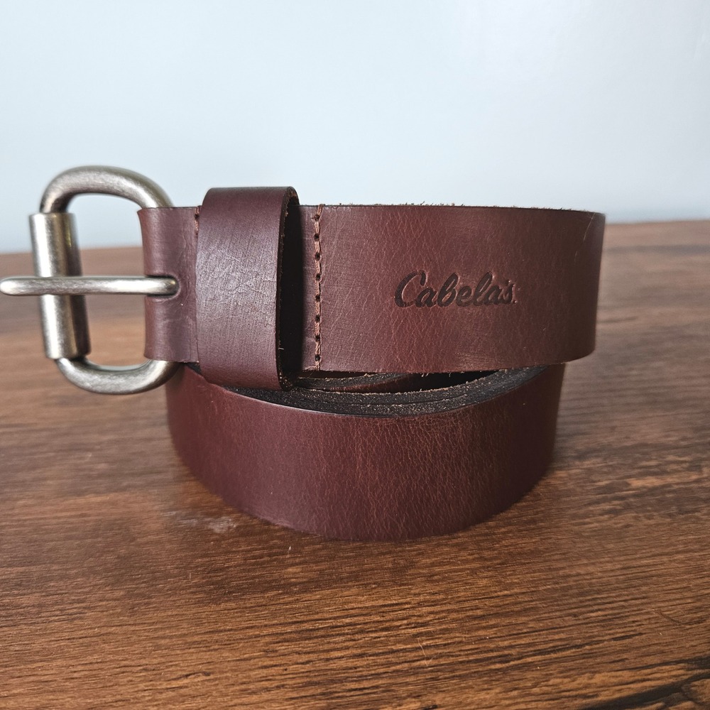 Cabelas Mens 40 Full Grain Buffalo Leather Belt Brown Roller Buckle 2841